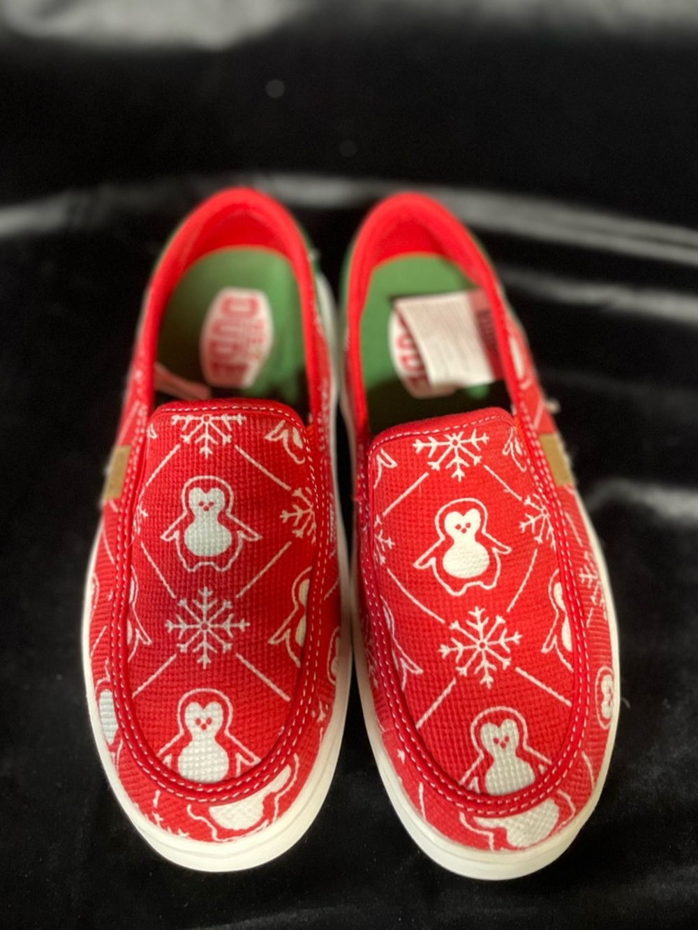 Hey Dude Kids Red Penguin-Print Slip-On Sneakers